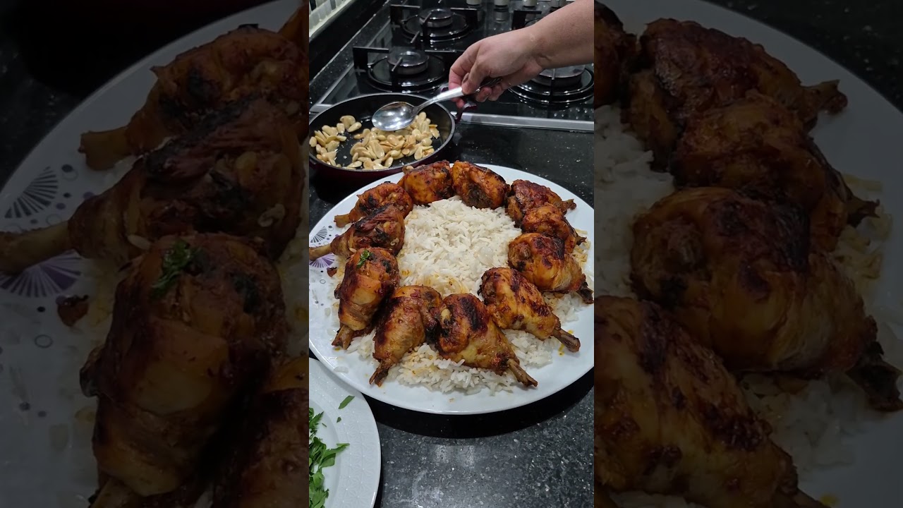 Mangal lezzetinde fırında tavuk bademli pilav sunumuyla #food #yemektarifleri #bademlipilav#youtube